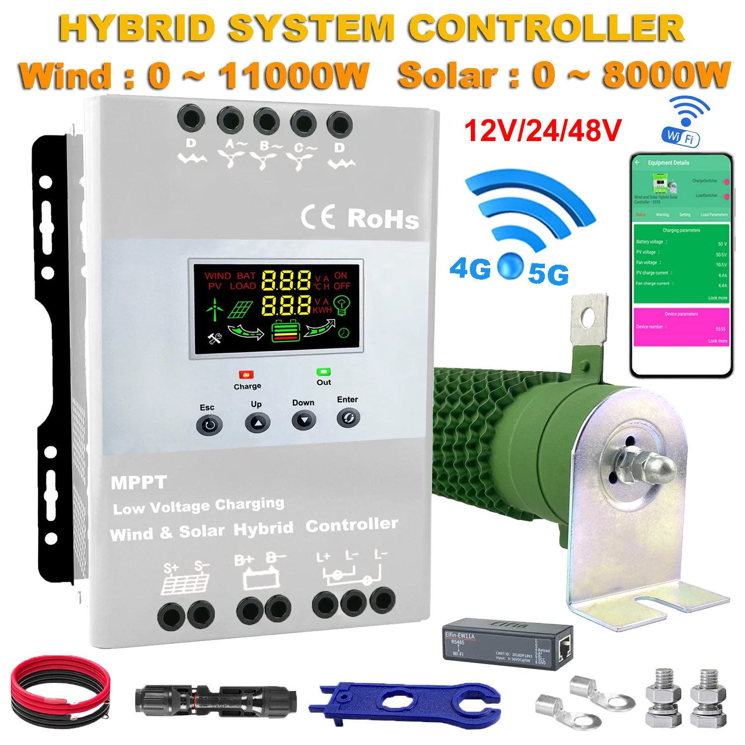 Контроллер Заряда MPPT с Wi-Fi 12 В 24 48 5000 А 6000 Вт 8000 ветрогенератор солнечной панелью