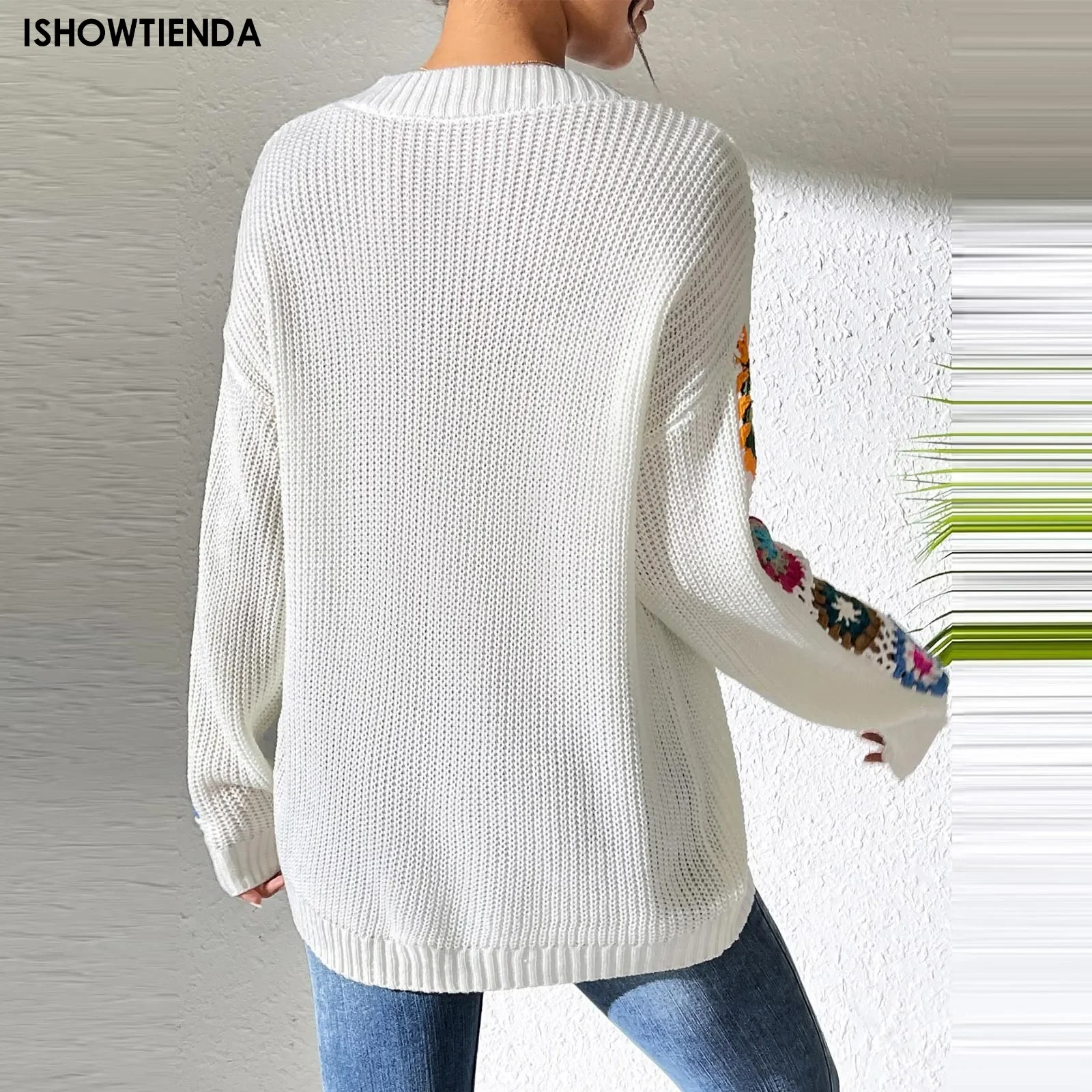 Женский трикотажный пуловер с длинным рукавом V-образным вырезом