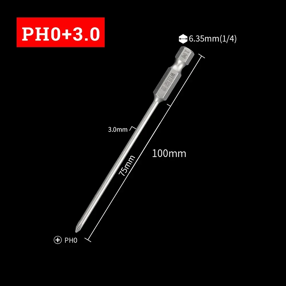 1 шт./1 компл. крестовая отвертка PH00 PH0 PH1 PH2 магнитная 1/4 дюйма. Шестигранный хвостовик S2, сталь, длина 75/100 мм, инструмент для ремонта сверл
