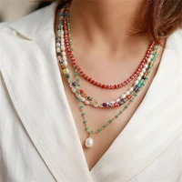 kshmir 2022 new french style summer mix color agate necklace womens semi precious clavicle chain handcrafted accessories