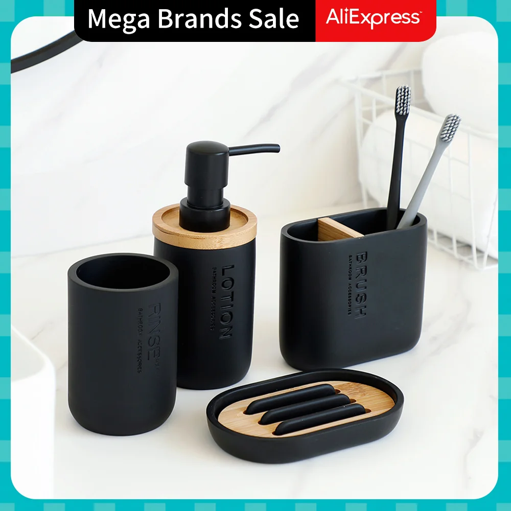 

Premium 4 Pcs Matte Black Bathroom Accessories Set Lotion Soap Dispenser Toothbrush Cup Holder Tumbler The Best Gift Choice