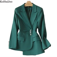 kohuijoo m 4xl spring 2022 womens fashion blazers long sleeve slim female design irregularity work coffee jacket coat green