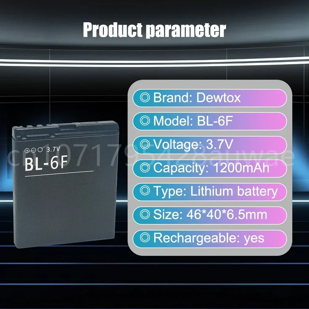 3.7V 1200mAh BL-6F Phone Replacement Li-ion Battery for Nokia N78 N79 N95 6788 6788I BL6F Batteries