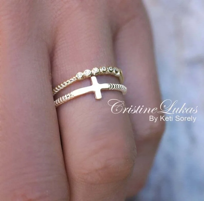 Korean fashion double cross ring rose gold ring