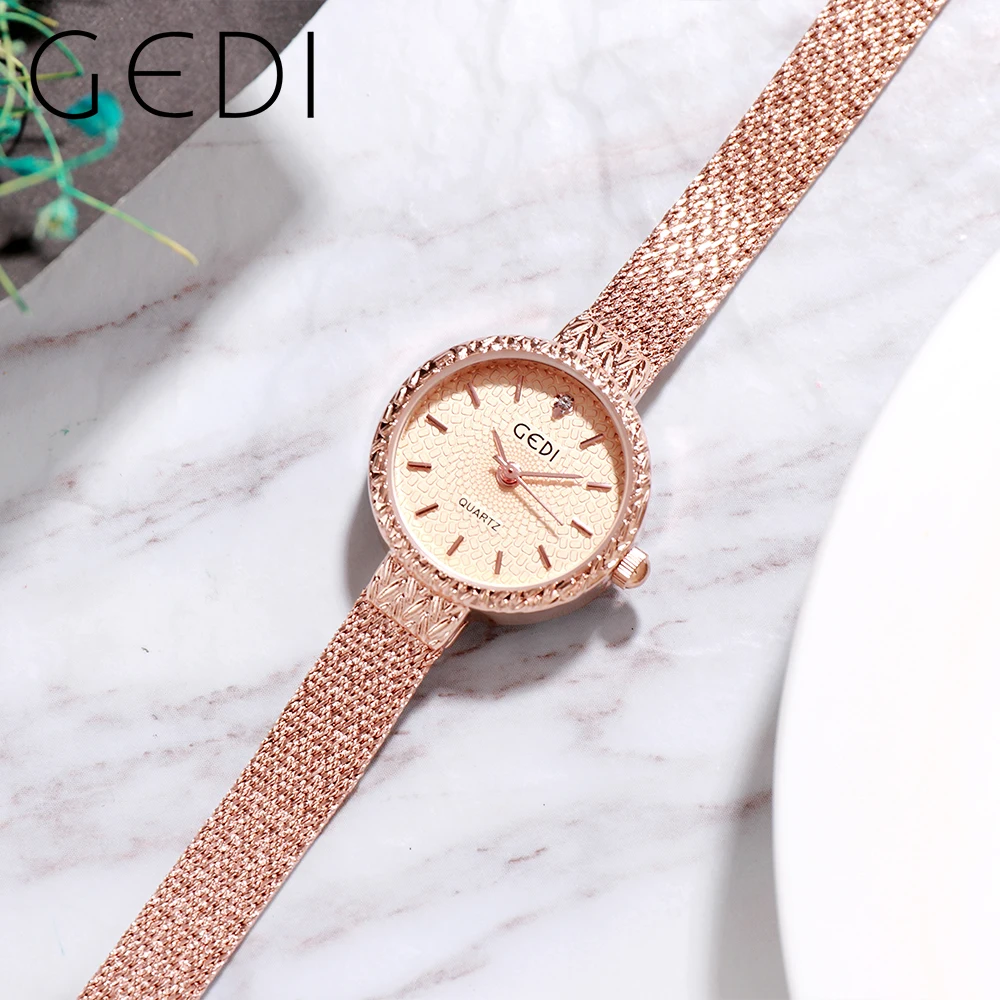 GEDI Waterproof New in Women's Watches 2023 Trend Stainless Steel Rose Gold Fashion Quartz Wrist Watch for Woman Small Uhr Damen