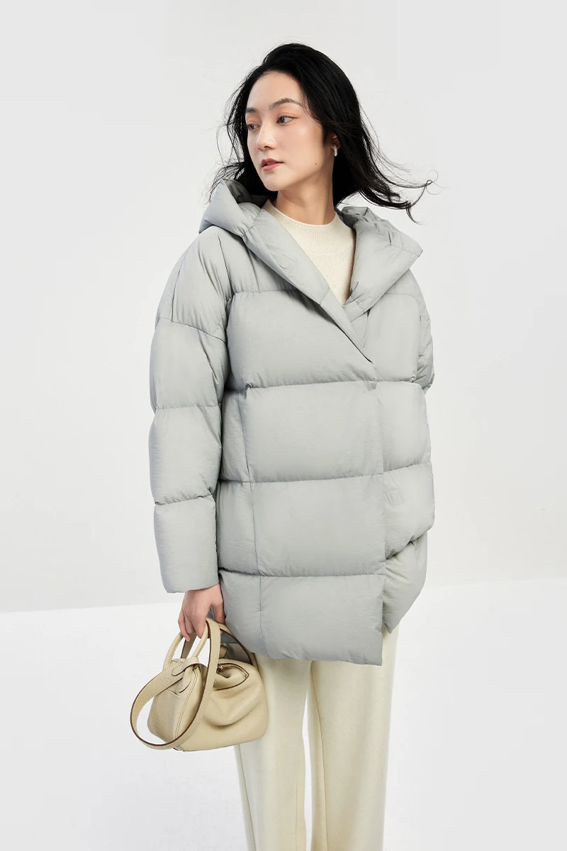 Oversized Coat Winter Puffer Jacket Women  95%  White Goose Down  High Street Hood Magnetic Clasp  Wide-waisted Thick Warm