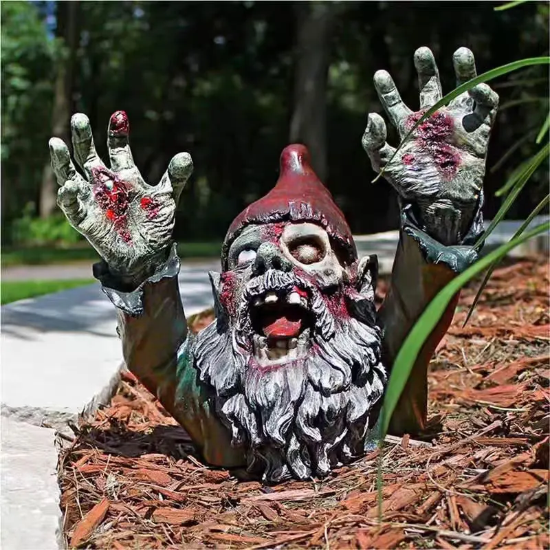 

Halloween Horrible Zombie Gnome Ornament Gothic Decoration Graveyard Bust Resin Craft Halloween Home Outdoor Decorations