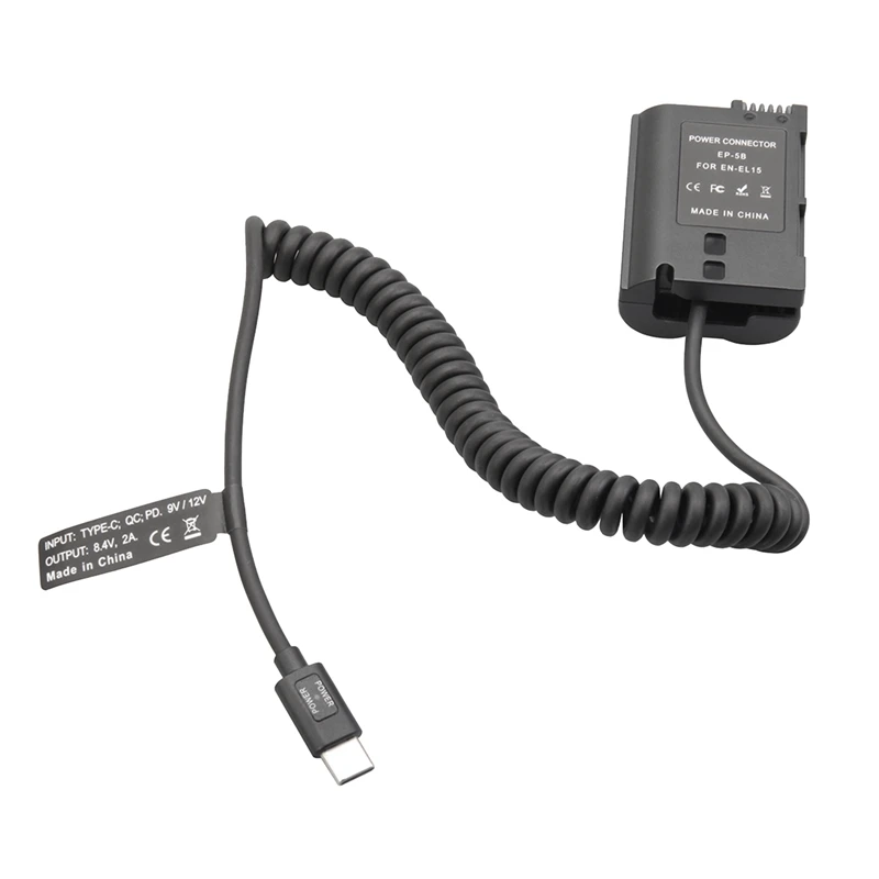 EL15 Фиктивный соединительный аккумулятор Type-C Пружинный кабель для Nikon D500 D600 D750 D780