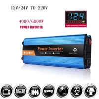 6000w power car inverter dc12v24v to ac 220v sine wave voltage converter adapter home outdoor travel lcd inverter