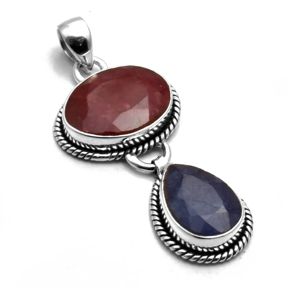 

Genuine Ruby + Sapphire Pendant 925 Sterling Silver, 45 mm, AP8949