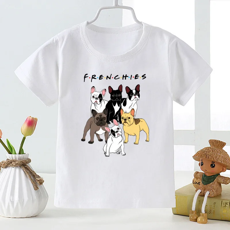 Frenchie Anatomy of French Bulldog Kawaii Animal Boys Cartoon Print T-Shirt Designer Children Short Sleeved Kids White Clothes