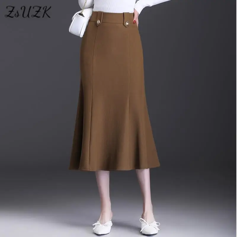 

ZUZK New Women Package Skirt Spring Autumn 2023 High-waisted Slim Fishtail Skirt Temperament Casual Show Thin Commute Skirt