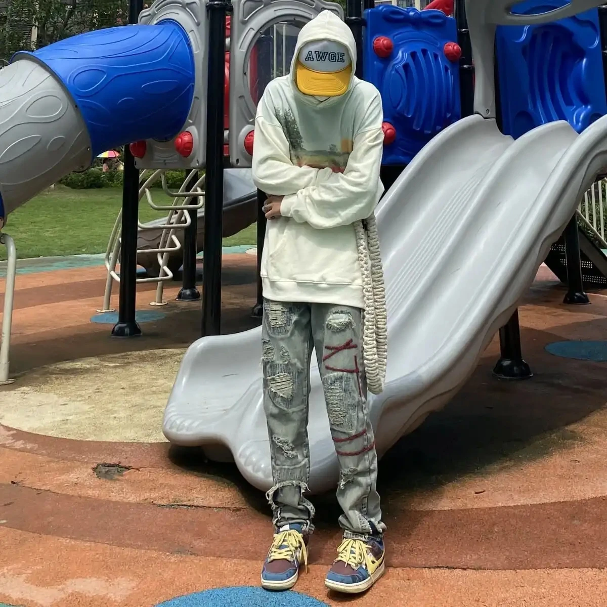 Джинсы мужские в стиле хип-хоп с высокой посадкой |