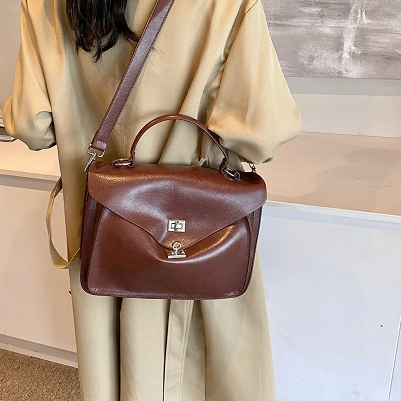 Женская сумка в стиле ретро вместительная многослойная кожаная сумка-тоут через