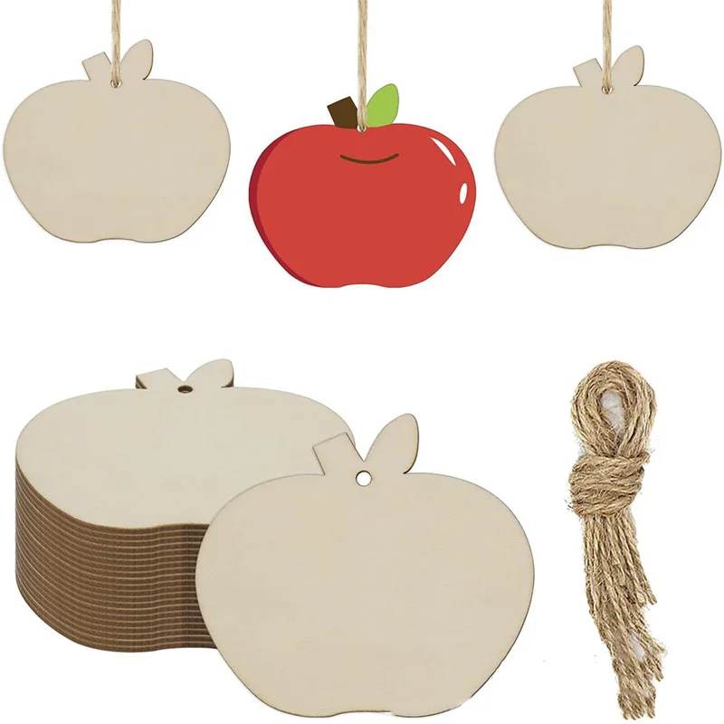 

20pcs Apple Pattern Wooden Art Collection Wood Craft for Handmade Home Decoration Diy Thanksgiving Christmas Party Accessories
