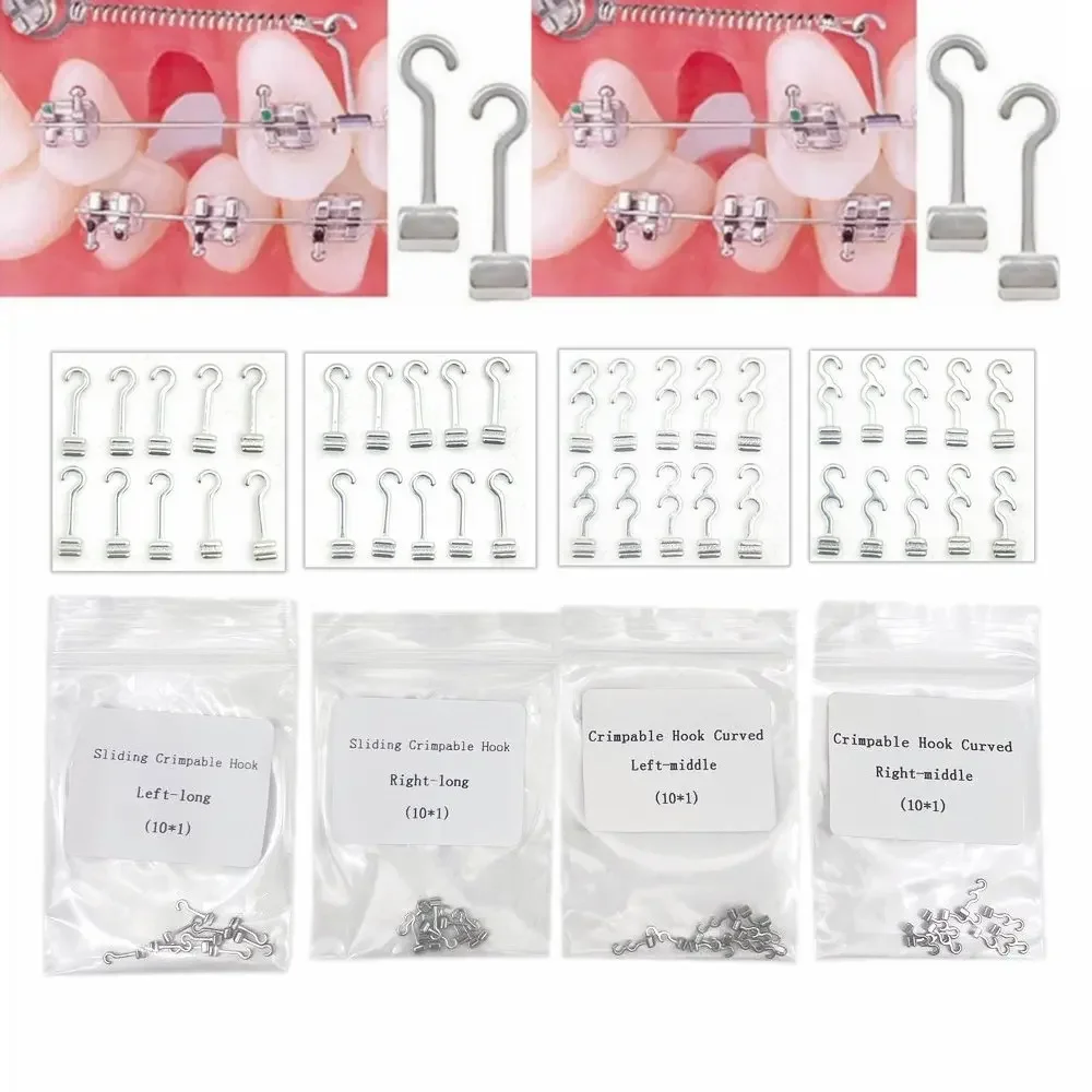 5 Bag Dental Sliding Crimpable Hooks Long Right/Left Orthodontic Hook Curved