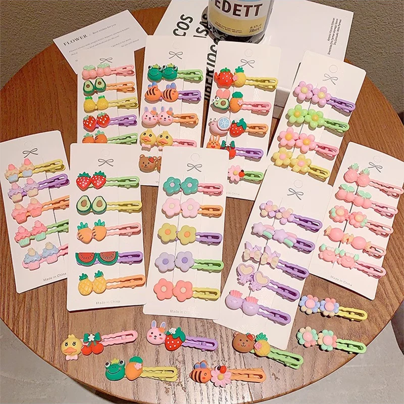 [Набор из 5 предметов] детские боковые заколки с мультяшной фруктовой челкой