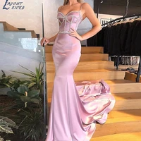 layout niceb charming mermaid elegant satin evening dresses spaghetti strap sleeveless with long train women prom pageant gowns