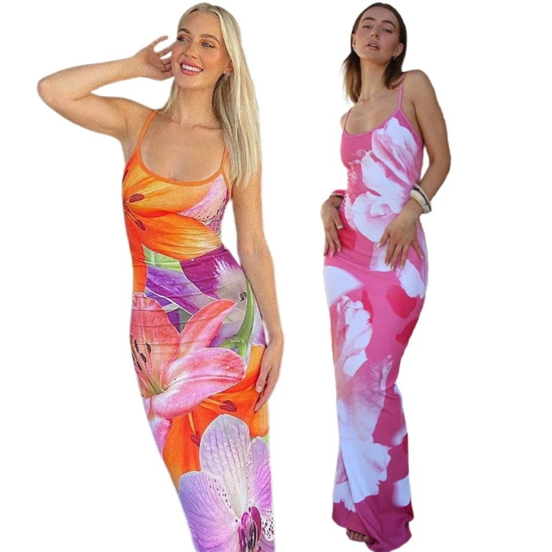 

Womens Sexy Floral Print Maxi Dress Cami Dress Bodycon Summer Party Formal Sundress