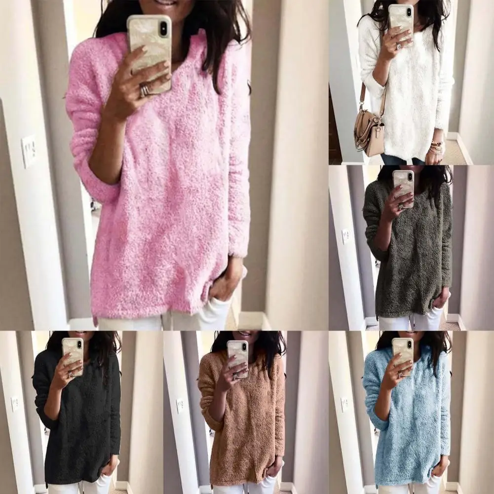 

Практичный женский свитер с круглым вырезом, эластичные Повседневные пуловеры с круглым вырезом, топы, уличная одежда, плюшевый свитер, тер...