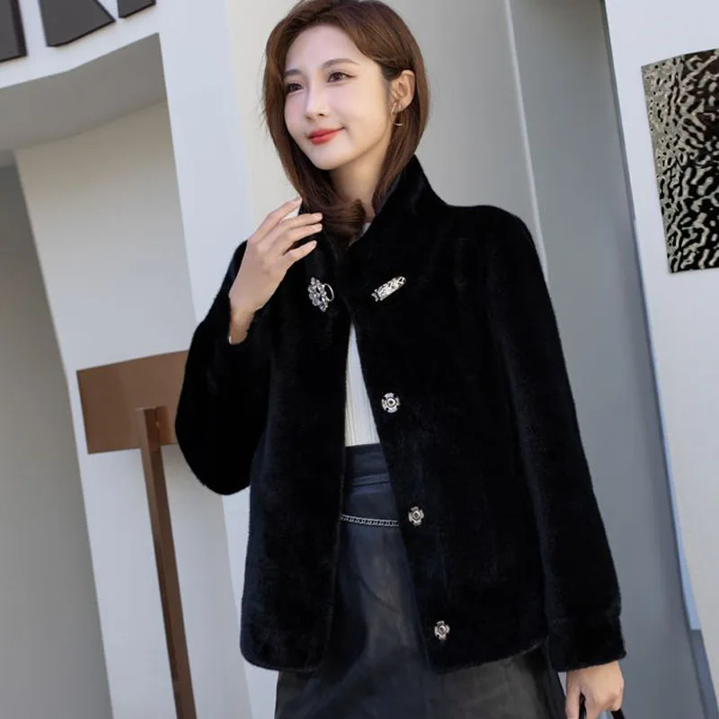 Parkas Women Outdoors Warm Coats Jackets 2022 Winter Faux Fur Mink Velvet Splicing Single Breasted Cardigan Casual Jackets Woman