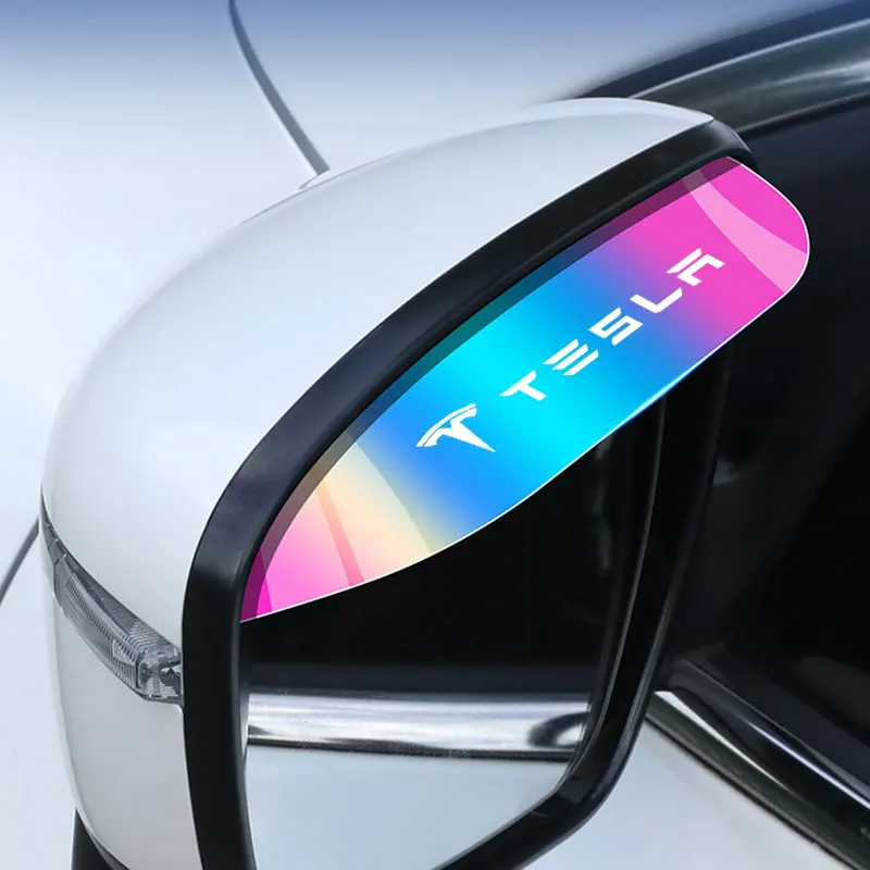 

Car Rearview Mirror Flexible Rain Eyebrow Visor Sun Rain Cover Transparent Phantom Color Laser For tesla model 3 X S Accessories