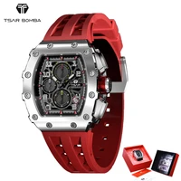 tsar bomba watch men luxury brand tonneau richard square design waterproof date clock sport chronograph stylish wristwatch gift