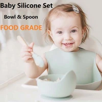 baby silicone bowl spoon set dinner food grade silicone tableware food supplement suction soft bowl save babys feeding tableware