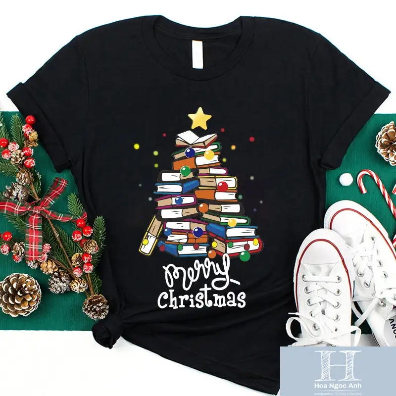 Футболка учителя с рождественскими книгами для чтения библиотека детского сада