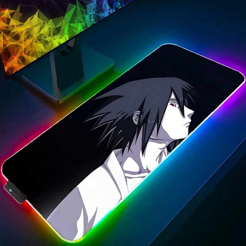 Фото RGB подсветка NARUTO Uchiha Sasuke коврик для мыши аниме Gabinete геймер компьютер светодиодный настольный коврик клавиатура игровые аксессуары большой коврик для мыши №3