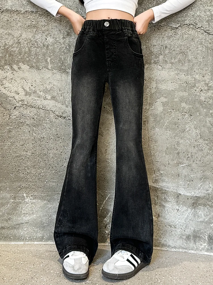 Осенние брюки для девочек новые расклешенные джинсы похудения в стиле ретро