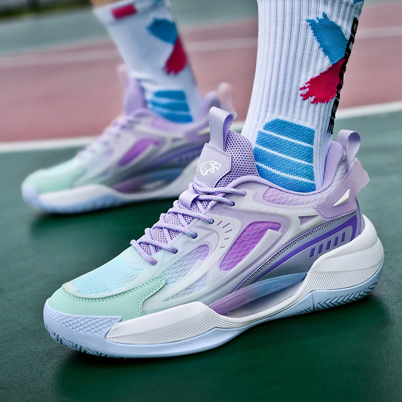 Фото Светящееся флуоресцентное трение со звуком Баскетбольные кроссовки для учащихся младших классов, практичные тренировки в помещении №1