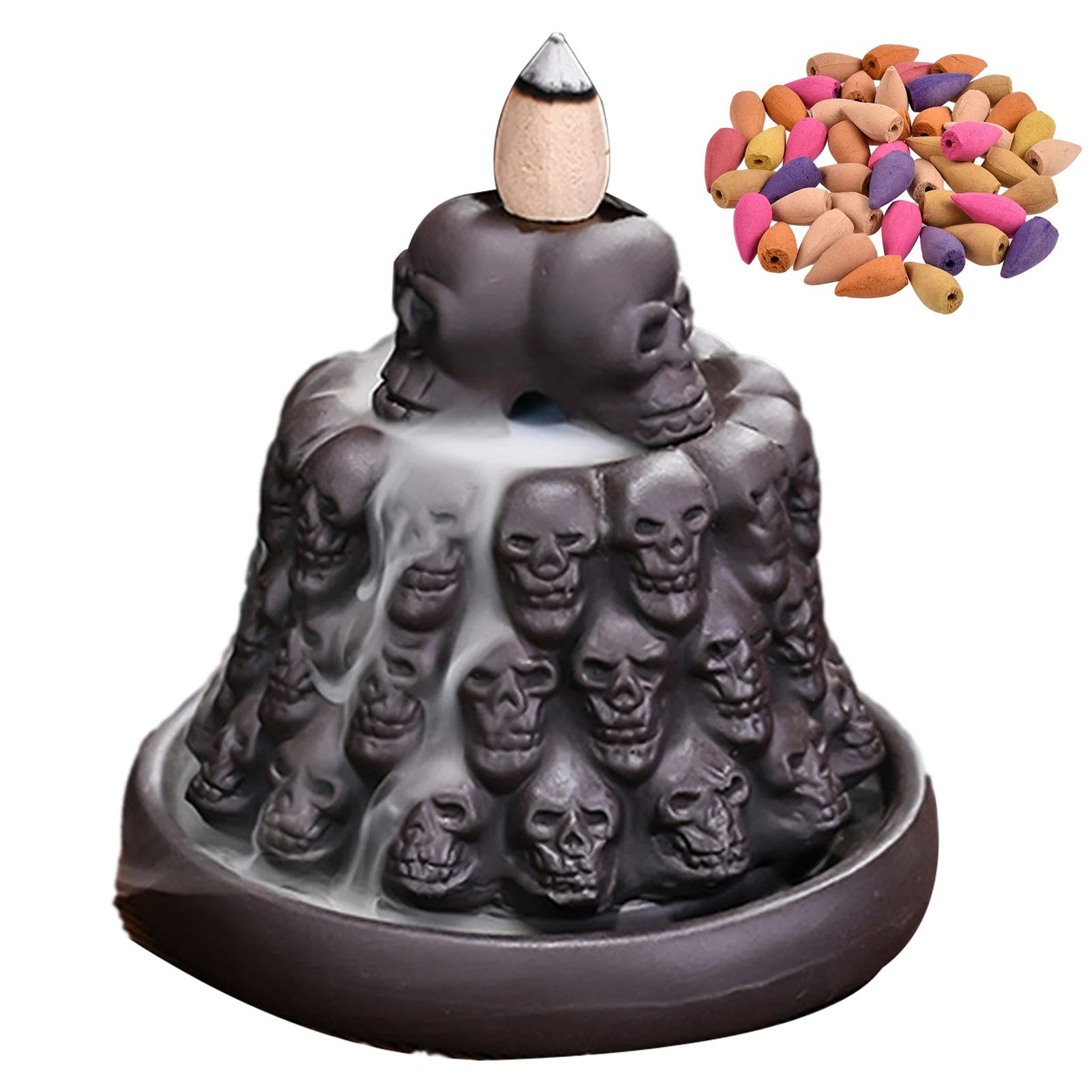 

Горелка для благовоний в готическом стиле, держатель для благовоний в виде черепа с 50 конусами рефлюкса, украшение для дома