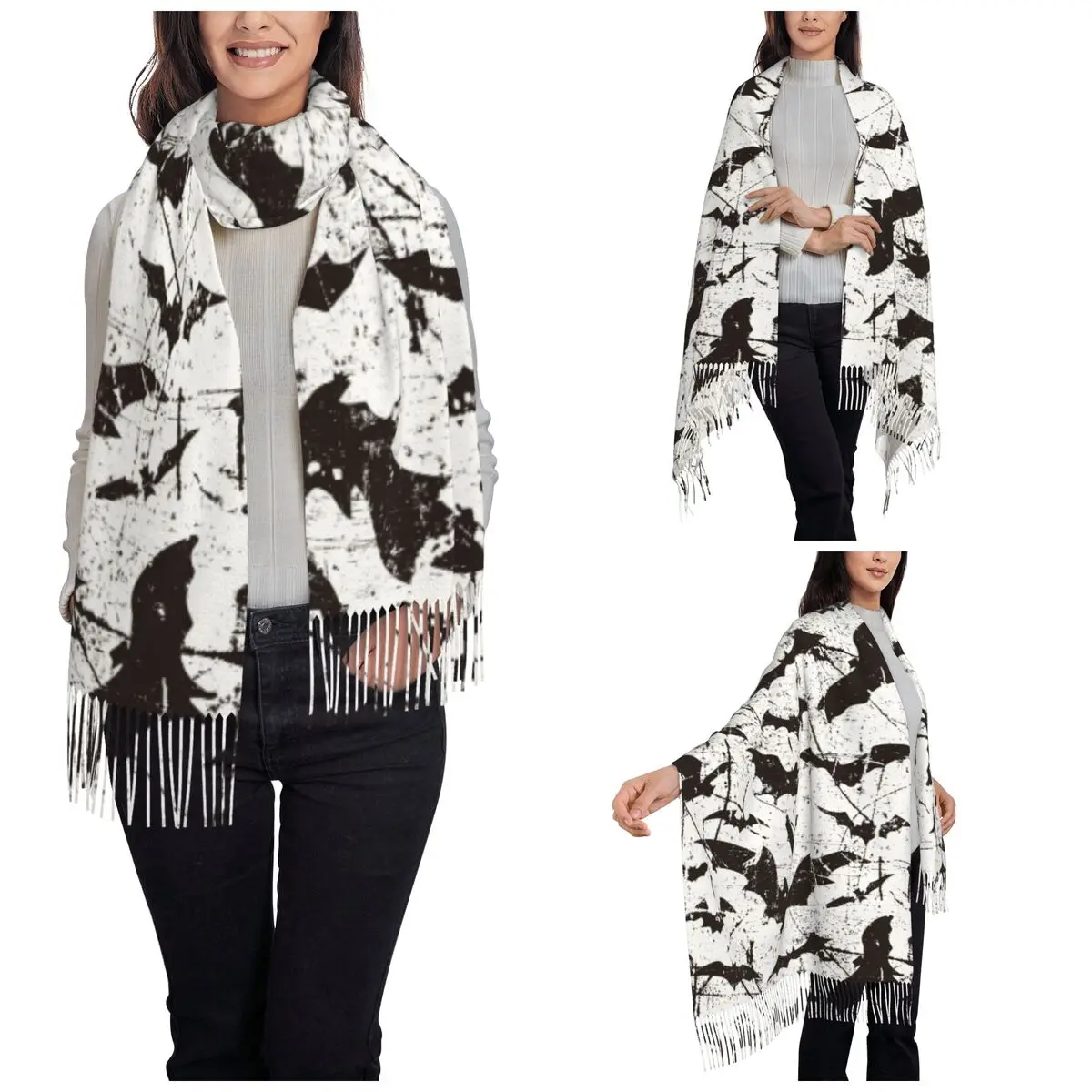 Хэллоуин летучие мыши шаль палантины для женщин Зимний теплый длинный мягкий