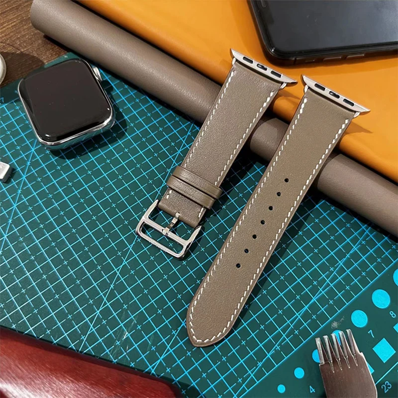 2023 Apple Watch Strap Ultra 49 45 41 44 40 42 38mm Genuine Leather Correa Hand Stitched Apple Bracelet 8 7 6 5 4 3 2 SE iWatch