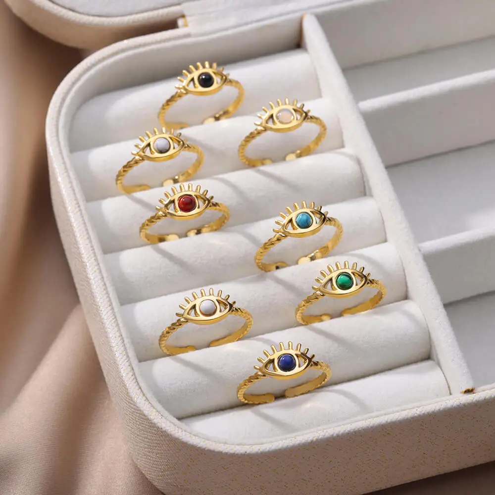 

Lucky Turkish Evil Eye Rings For Women Stainless Steel Open Round Stone Eye Ring Aesthetic Vintage Jewelry Wedding Gift anillos
