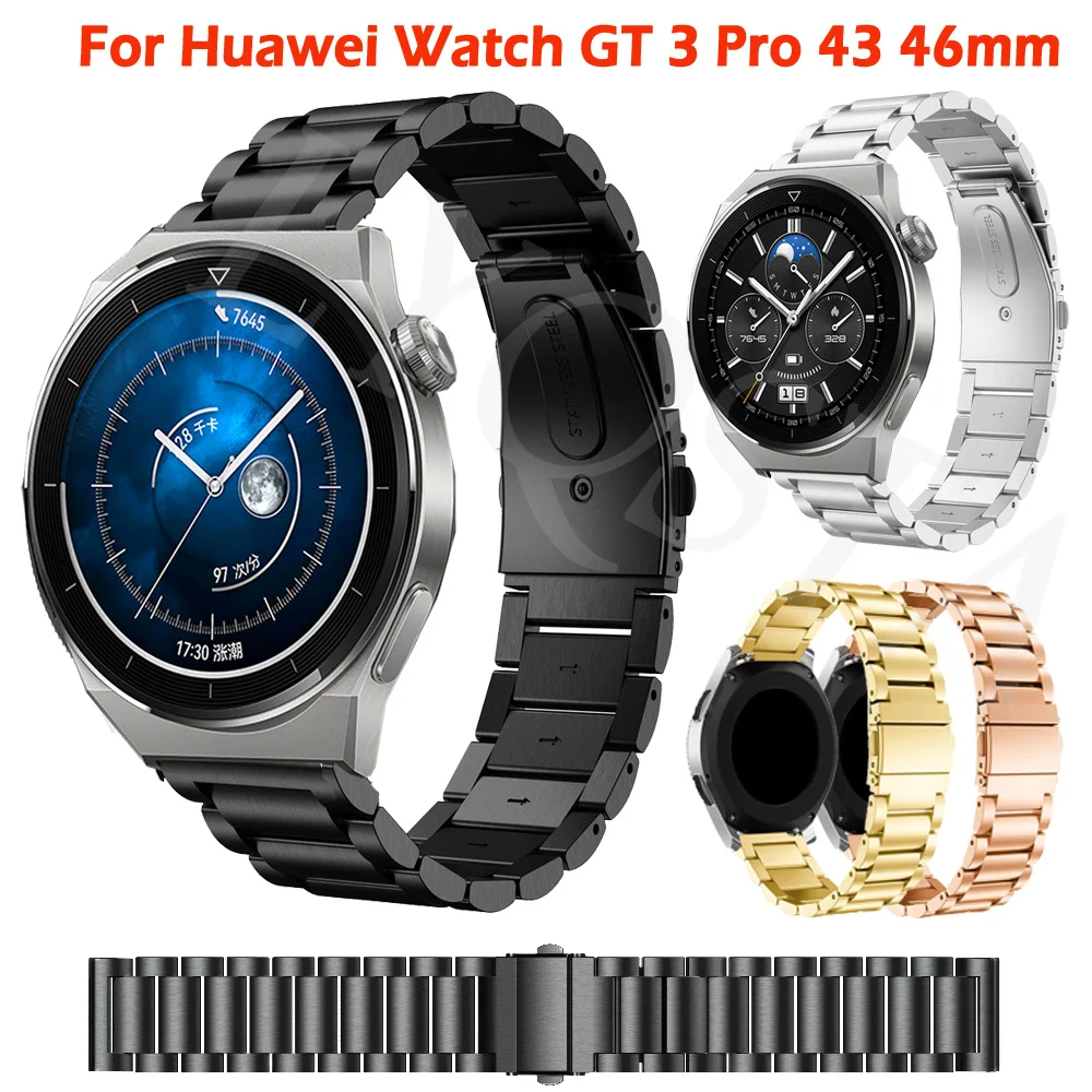 

Ремешок металлический для Huawei Watch GT 3 GT3 Pro 43 46 мм/GT2 GT 2 42 46 мм, браслет из нержавеющей стали для наручных часов GT 2 Pro, 20 22 мм