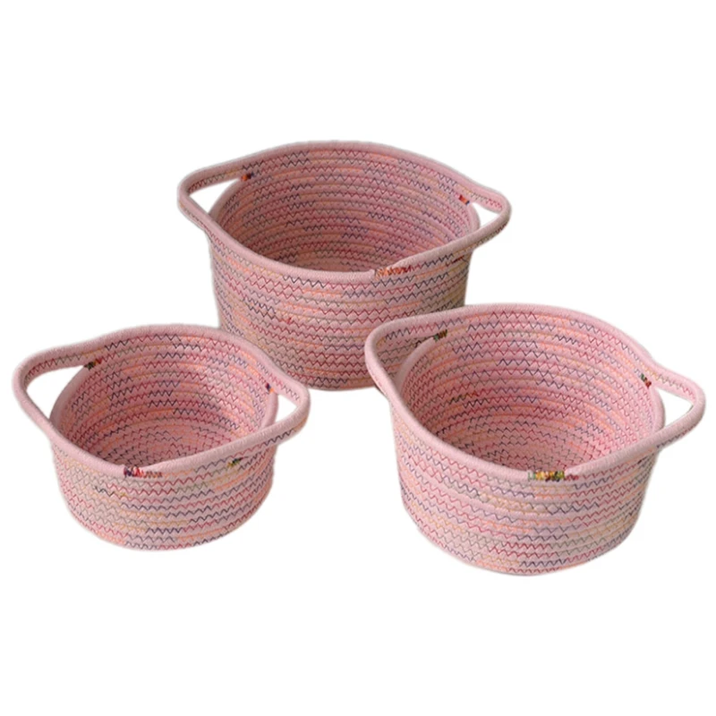 

Cotton Woven Storage Basket Desktop Snack Toy Storage Basket Key Sundries Storage Basket Desktop Organize Basket, 3PCS