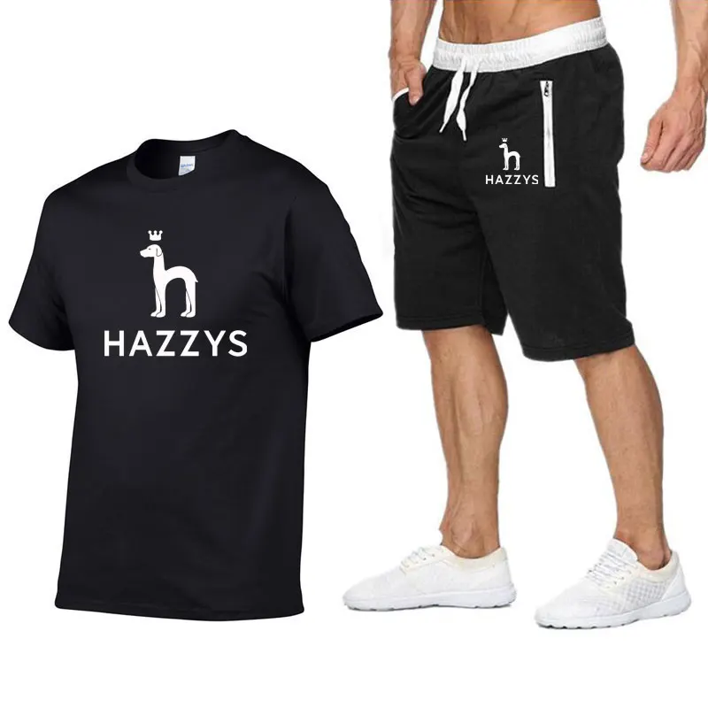 Hazzys Men T Shirt+Beach Shorts Sets New 2023 Summer Sportswear Jogging Pants T-Shirt Streetwear Harajuku Tops Tshirt