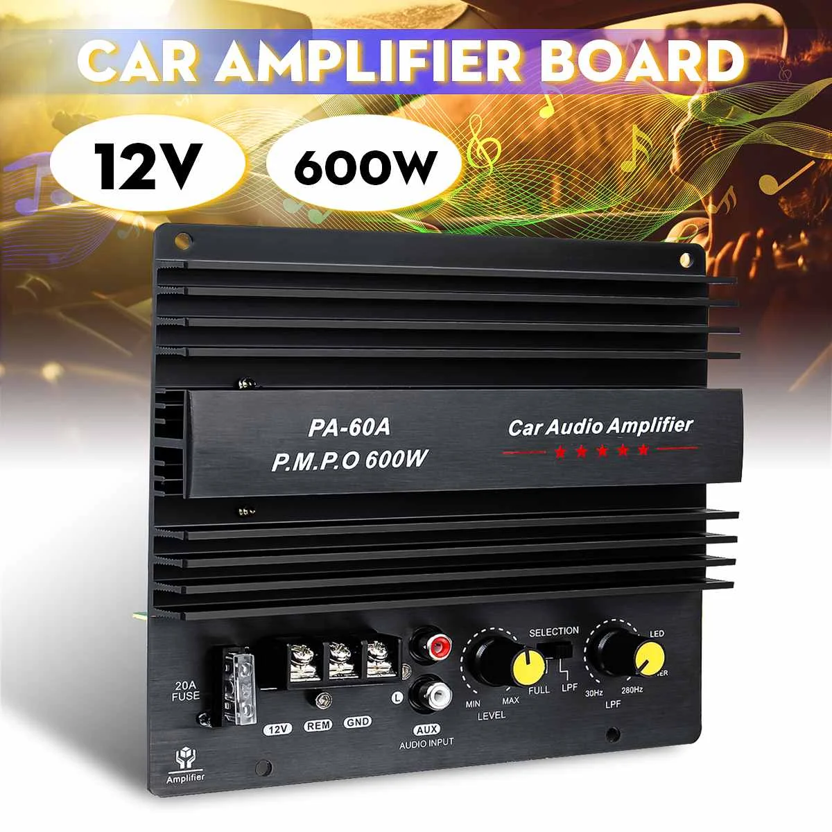 

12V 600W Mono Car Audio Amplifier Powerful Bass Subwoofer Amplifier Board Player Automotive Amplifiers Module Power PA-60A