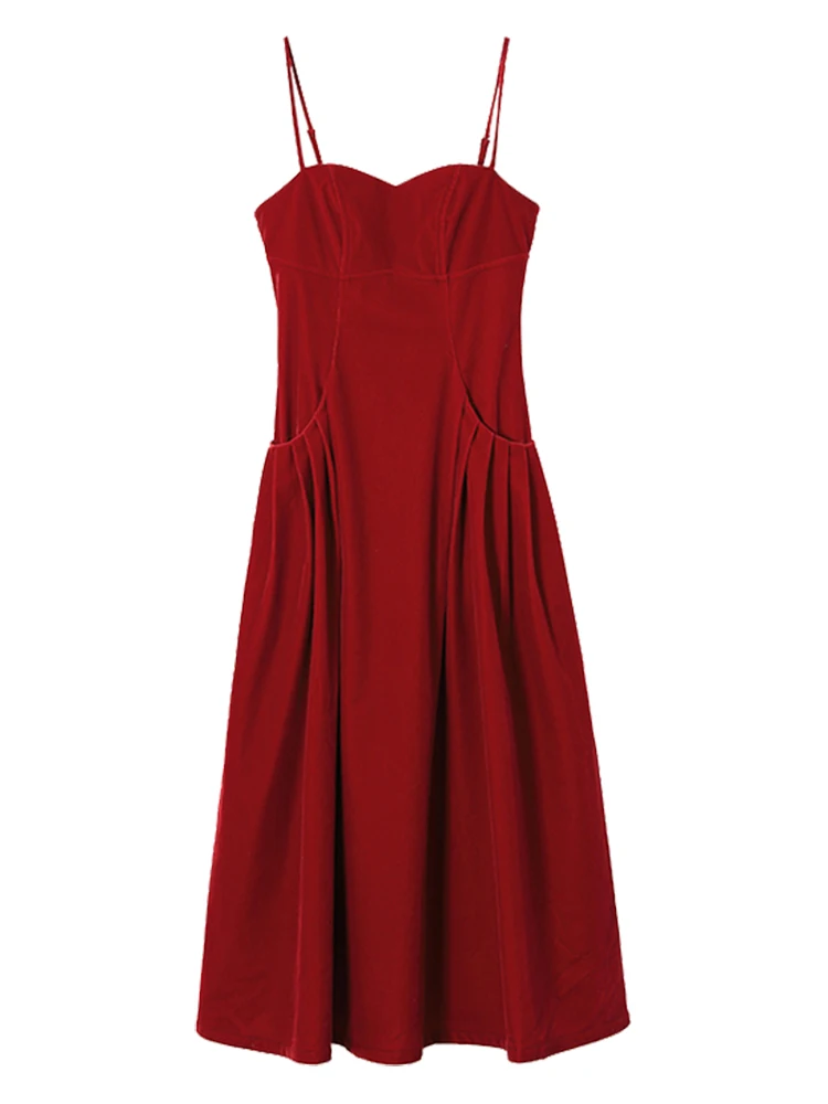 Lautaro красное эластичное мягкое бархатное платье миди на тонких бретельках