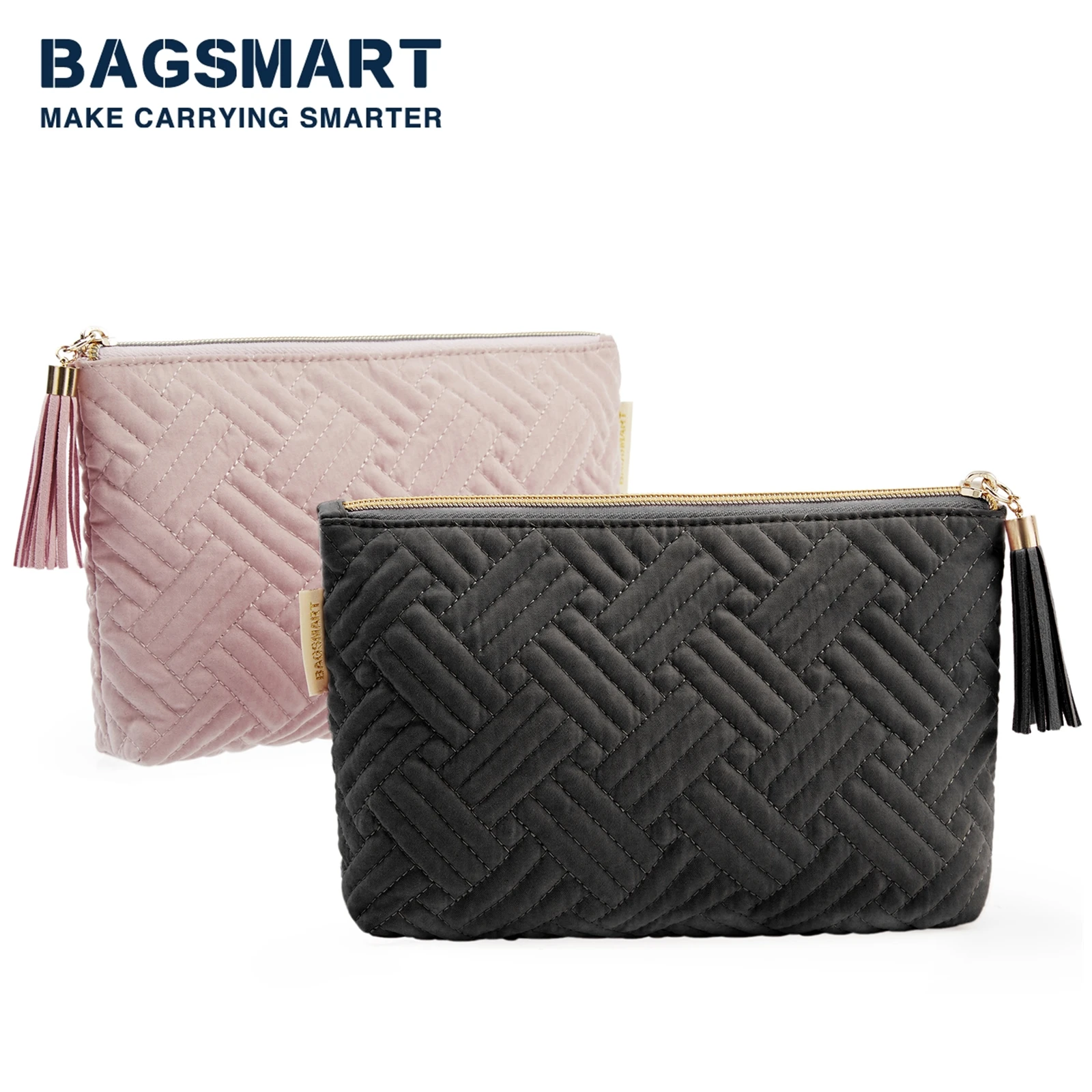 

BAGSMART Makeup Pouch Set 2 Pcs Mini Makeup Bag for Purse Travel Cosmetic Bag for Makeup Brushes Lipsticks Electonic Accessories