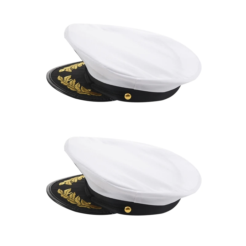 

2X Adult Yacht Boat Captain Hat Navy Cap Ship Sailor Costume Party Fancy Dress Black+White