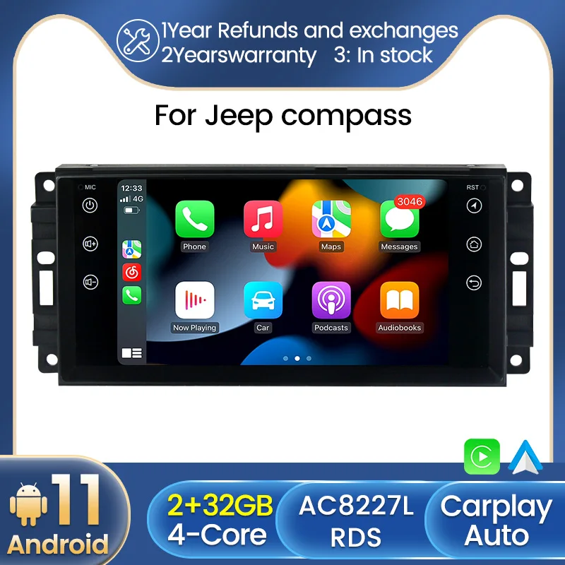 4Core 2GB 32GB Android 11 Автомобильное радио навигации GPS для Jeep Compass/Commander/Grand Cherokee/Wrangler/Liberty Автомобильный стерео RDS FM on.