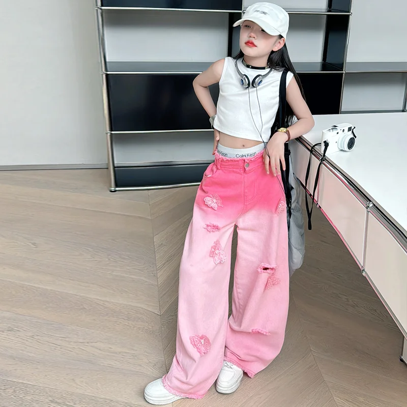 Молодежные модные летние джинсы для девушек прорыв 3D подвеска в виде бабочки