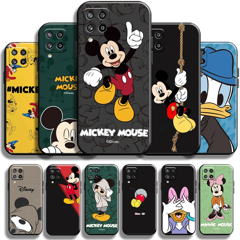 

Disney Cute Mickey Mouse Phone Case For Samsung Galaxy M12 Shockproof TPU Full Protection Back Soft Coque Black Liquid Silicon