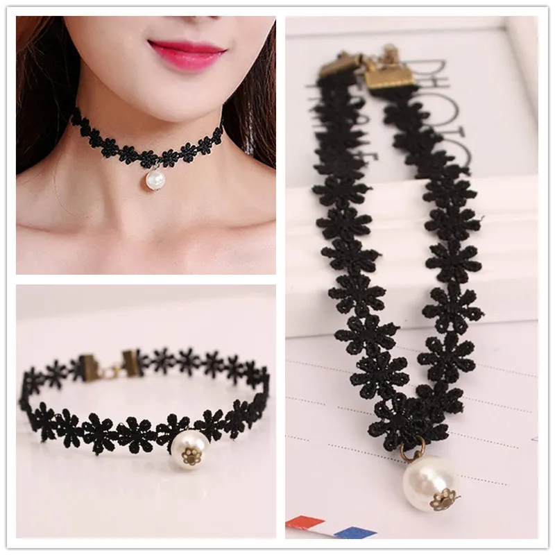 

Clavicle Chokers Necklace Simulated Pearls Pendant Bijoux Women Collares Fashion Jewelry Embroidery Daisy Short Chain Necklaces