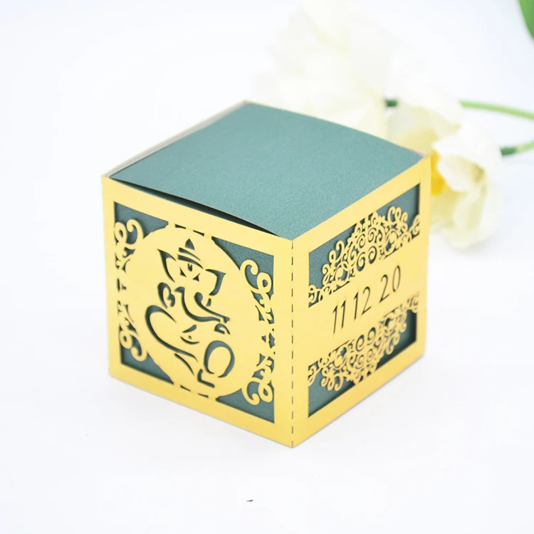 

Слон Ганеш Индийский Дизайн Лазерная резка свадьба Nikka персонализированный куб подарочная коробка