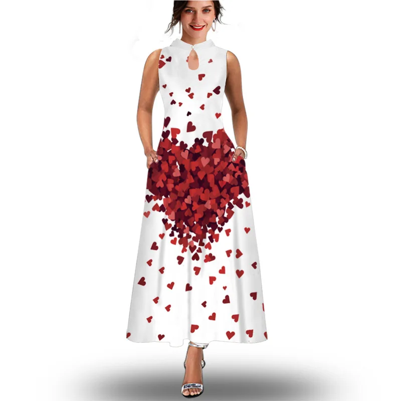 

Elegant Women Dress Summer Sleeveless Hollow Out With Pockets Maxi Dress 2022 New Boho Floral Casual Loose A-Line Dress Vestidos