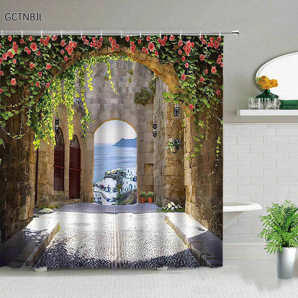 

Занавеска для душа в европейском стиле с изображением старого кирпича